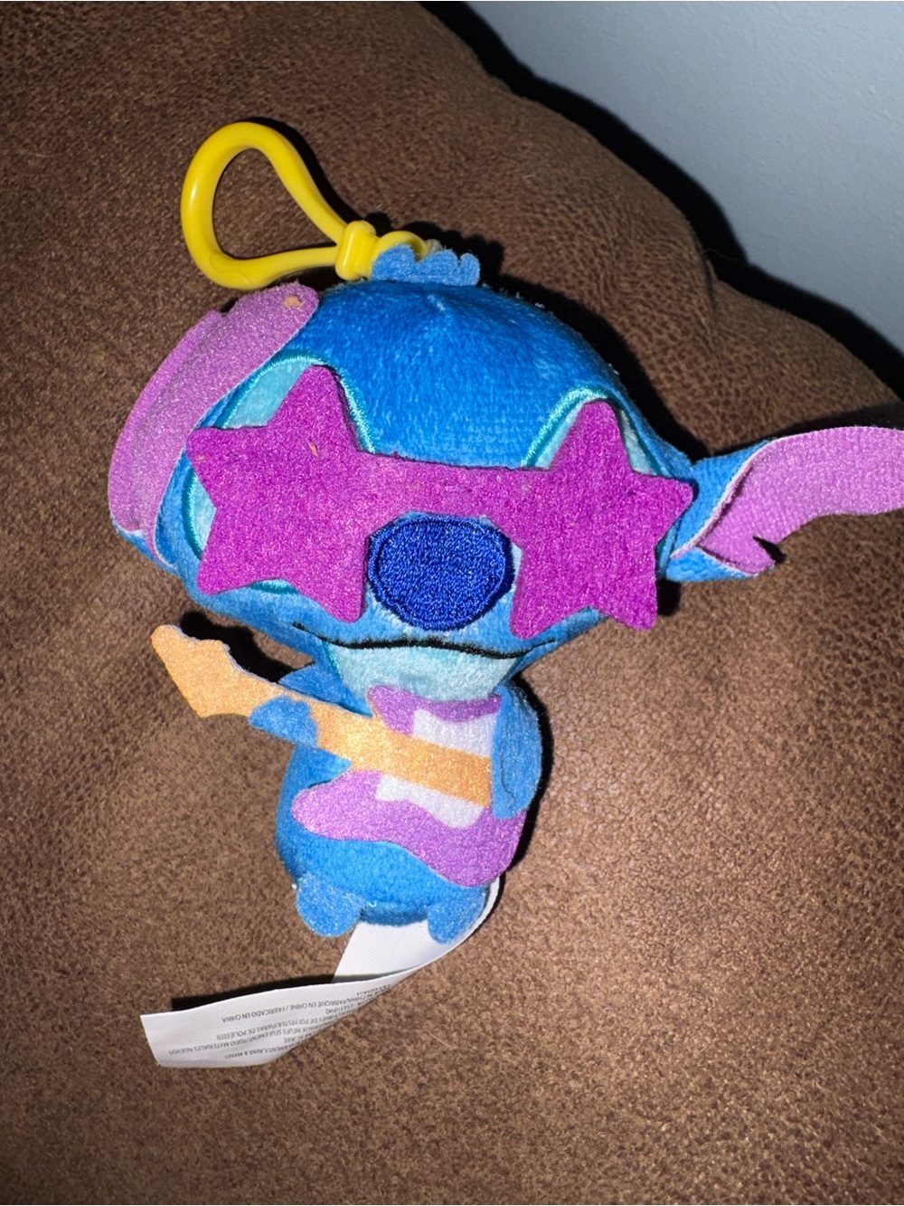 Disney Blue Stitch Plush Keychain with Pink Star Sunglasses